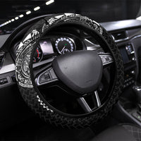 Hawaiian Traditional Tattoos Steering Wheel Cover Kakau Tribal Tropical Plant Motif Black Color LT03 Universal Fit Black - Polynesian Pride