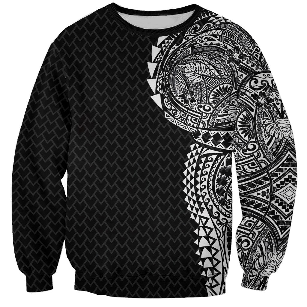 Hawaiian Traditional Tattoos Sweatshirt Kakau Tribal Tropical Plant Motif Black Color