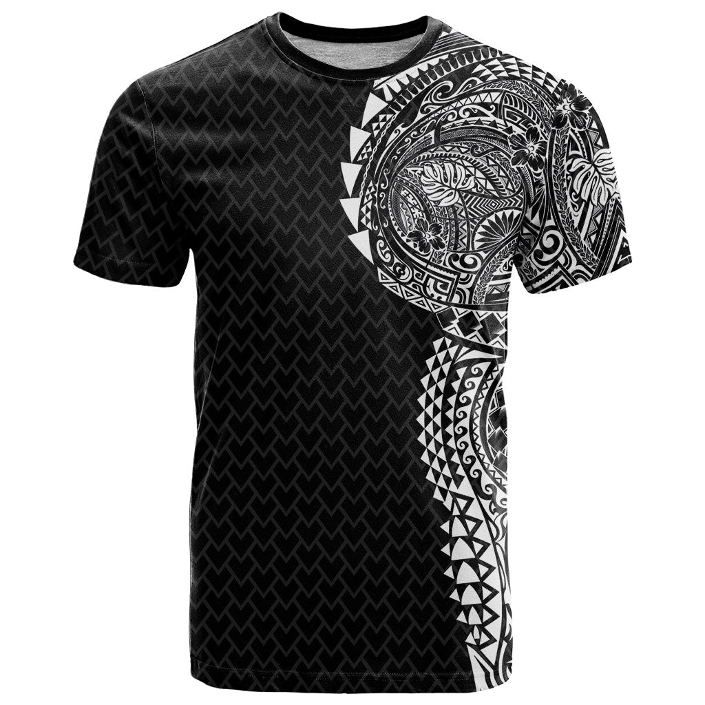 Hawaiian Traditional Tattoos T Shirt Kakau Tribal Tropical Plant Motif Black Color LT03 Black - Polynesian Pride