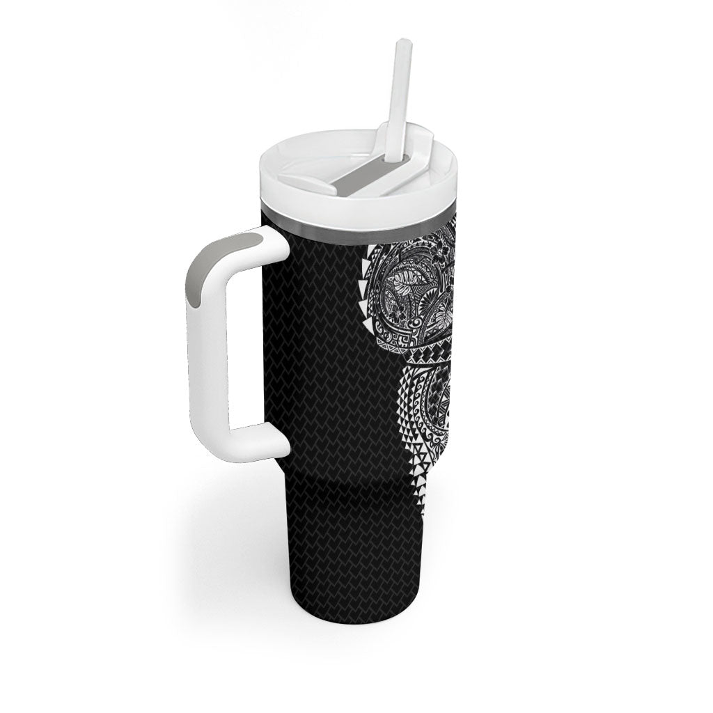 Hawaiian Traditional Tattoos Tumbler With Handle Kakau Tribal Tropical Plant Motif Black Color LT03 - Polynesian Pride