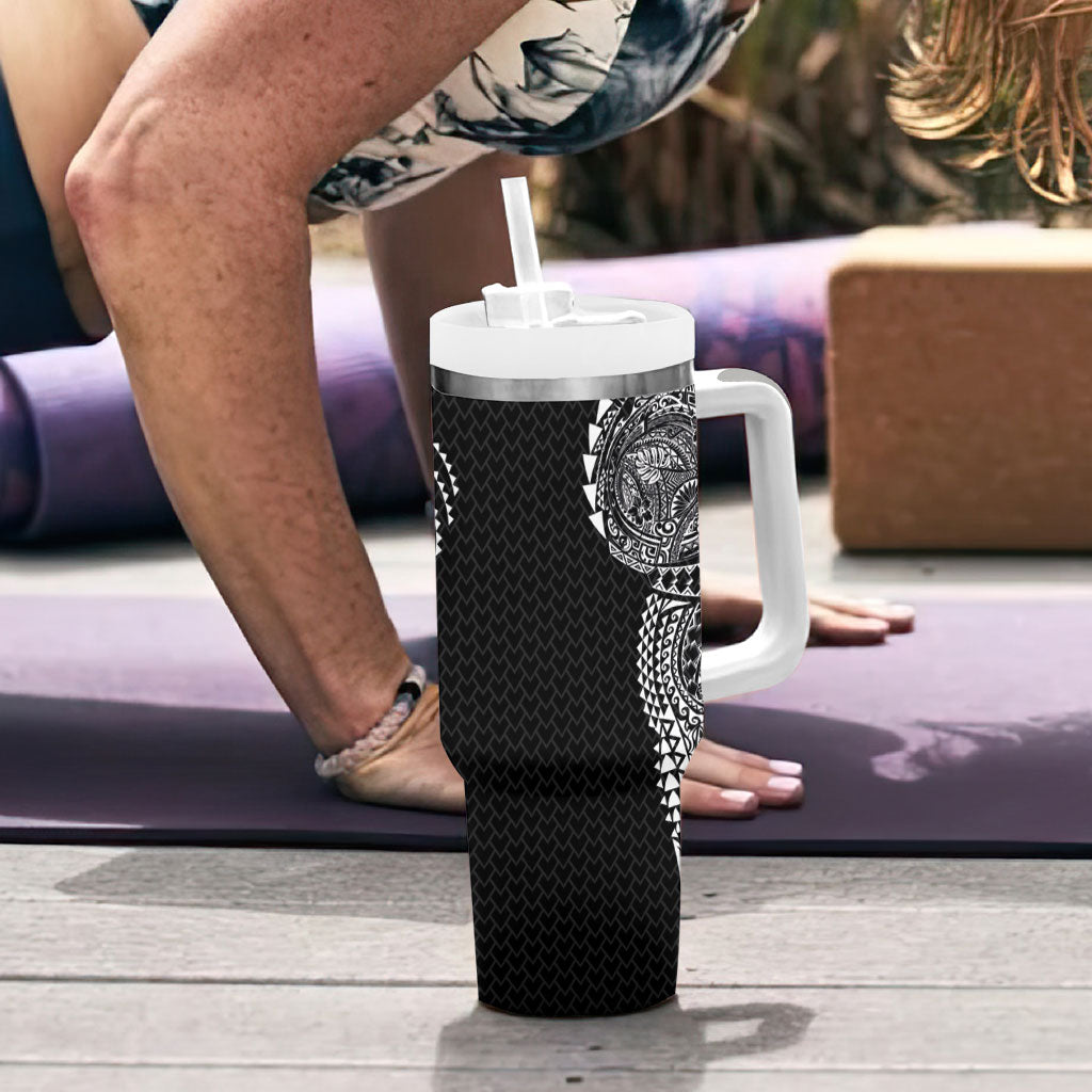 Hawaiian Traditional Tattoos Tumbler With Handle Kakau Tribal Tropical Plant Motif Black Color LT03 - Polynesian Pride