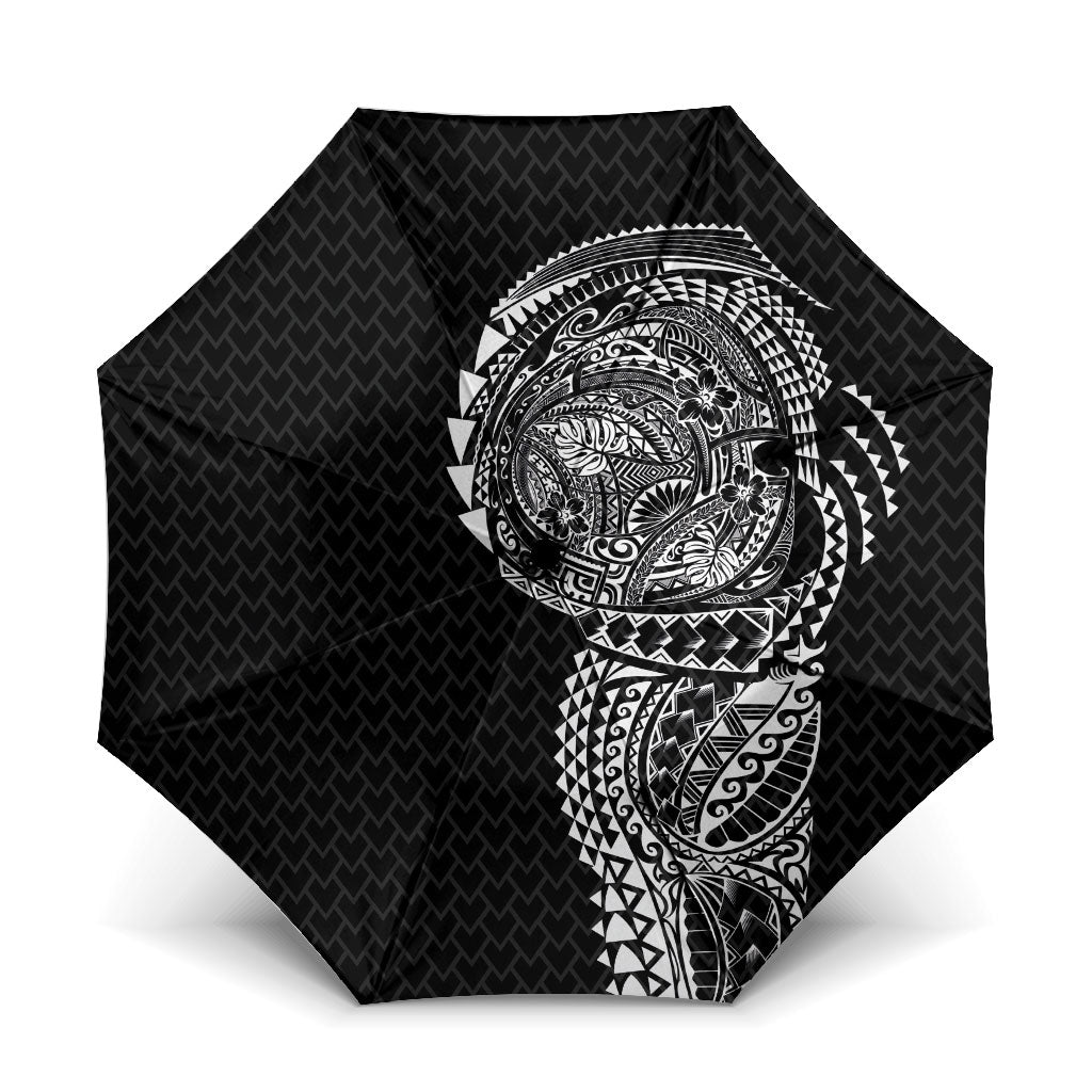 Hawaiian Traditional Tattoos Umbrella Kakau Tribal Tropical Plant Motif Black Color