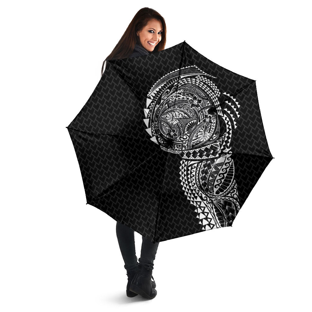 Hawaiian Traditional Tattoos Umbrella Kakau Tribal Tropical Plant Motif Black Color