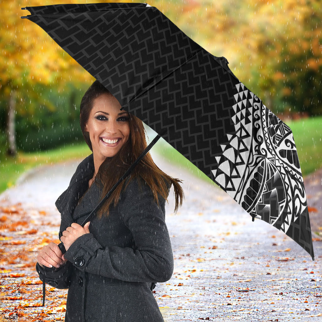 Hawaiian Traditional Tattoos Umbrella Kakau Tribal Tropical Plant Motif Black Color
