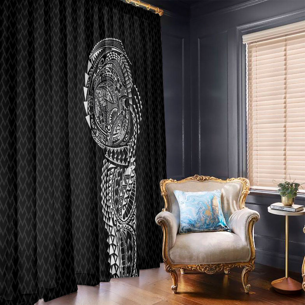 Hawaiian Traditional Tattoos Window Curtain Kakau Tribal Tropical Plant Motif Black Color