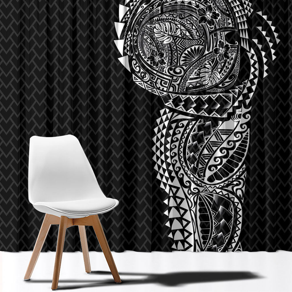 Hawaiian Traditional Tattoos Window Curtain Kakau Tribal Tropical Plant Motif Black Color