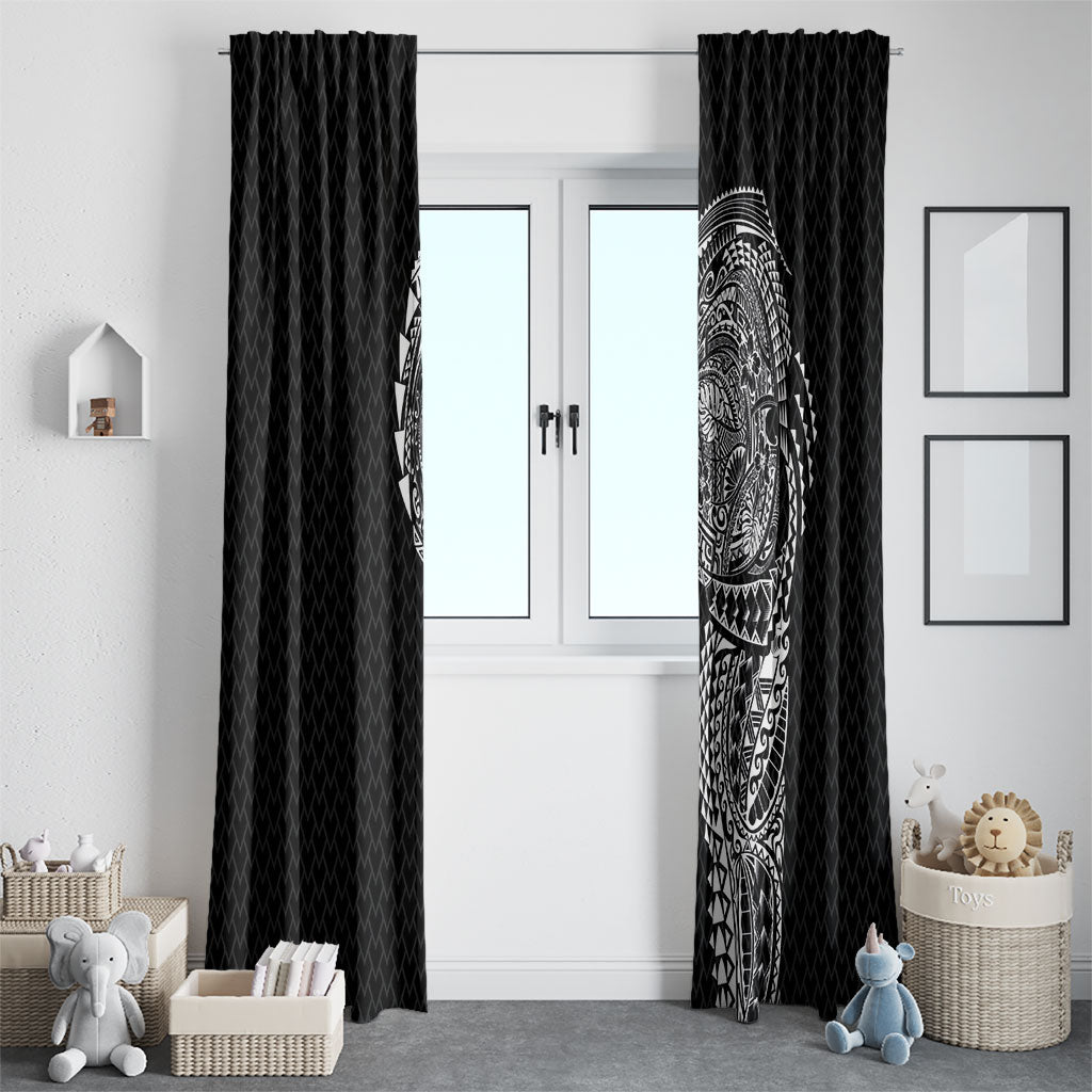 Hawaiian Traditional Tattoos Window Curtain Kakau Tribal Tropical Plant Motif Black Color