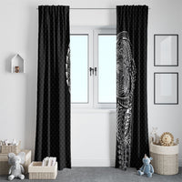 Hawaiian Traditional Tattoos Window Curtain Kakau Tribal Tropical Plant Motif Black Color