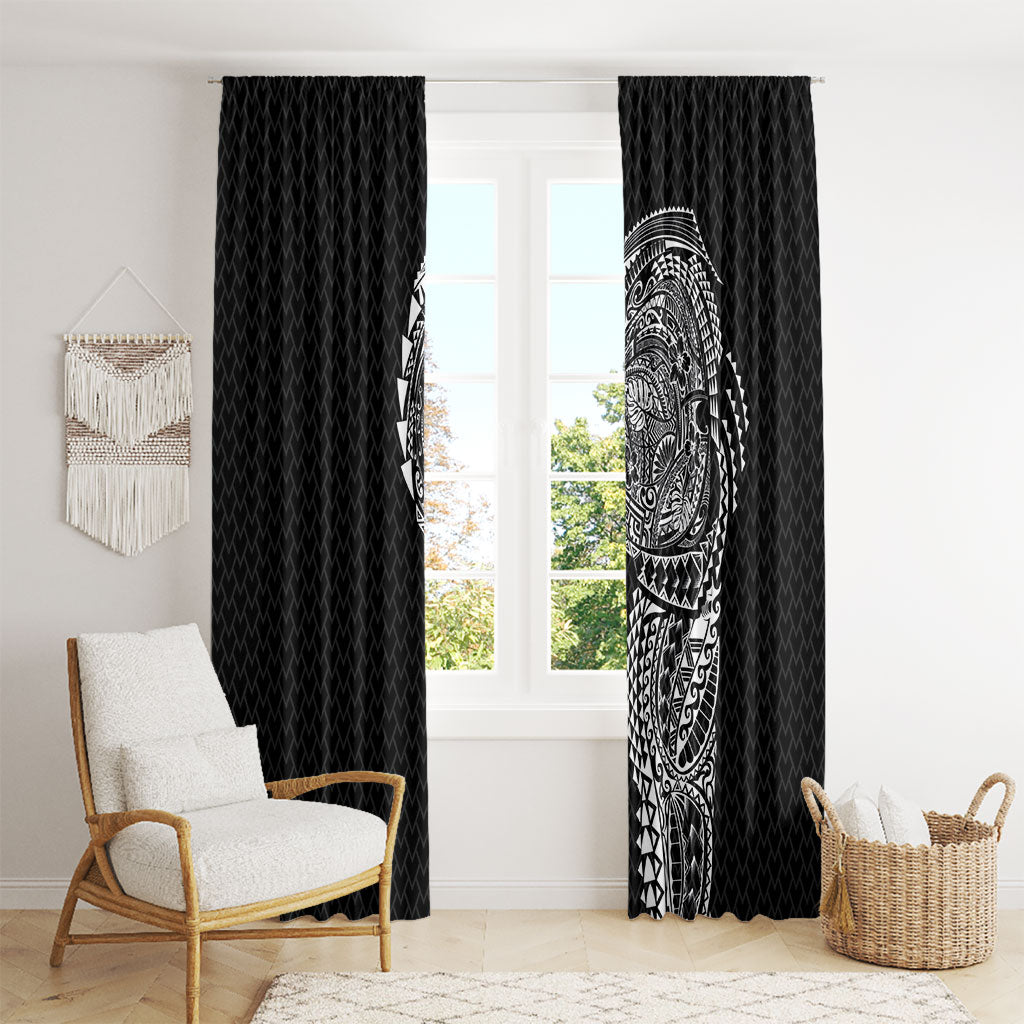 Hawaiian Traditional Tattoos Window Curtain Kakau Tribal Tropical Plant Motif Black Color