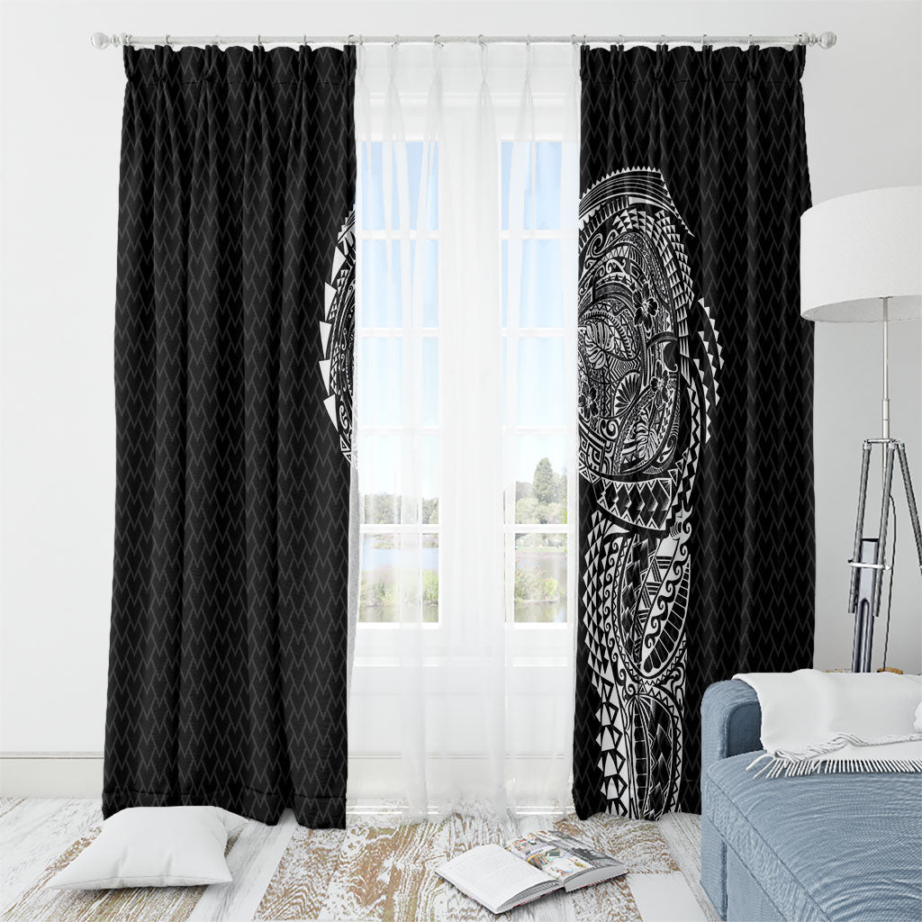 Hawaiian Traditional Tattoos Window Curtain Kakau Tribal Tropical Plant Motif Black Color