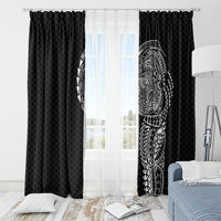 Hawaiian Traditional Tattoos Window Curtain Kakau Tribal Tropical Plant Motif Black Color