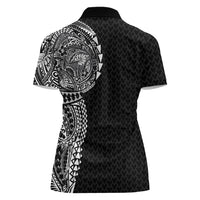 Hawaiian Traditional Tattoos Women Polo Shirt Kakau Tribal Tropical Plant Motif Black Color LT03 - Polynesian Pride
