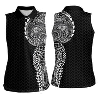 Hawaiian Traditional Tattoos Women Sleeveless Polo Shirt Kakau Tribal Tropical Plant Motif Black Color LT03 - Polynesian Pride