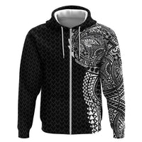 Hawaiian Traditional Tattoos Zip Hoodie Kakau Tribal Tropical Plant Motif Black Color LT03 Zip Hoodie Black - Polynesian Pride