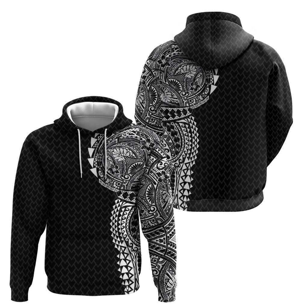 Hawaiian Traditional Tattoos Zip Hoodie Kakau Tribal Tropical Plant Motif Black Color LT03 - Polynesian Pride