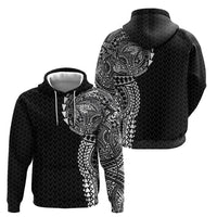 Hawaiian Traditional Tattoos Zip Hoodie Kakau Tribal Tropical Plant Motif Black Color LT03 - Polynesian Pride