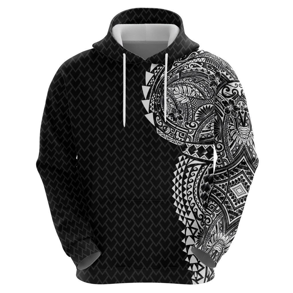 Hawaiian Traditional Tattoos Zip Hoodie Kakau Tribal Tropical Plant Motif Black Color LT03 - Polynesian Pride