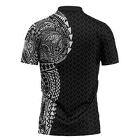 Hawaiian Traditional Tattoos Zipper Polo Shirt Kakau Tribal Tropical Plant Motif Black Color LT03 - Polynesian Pride