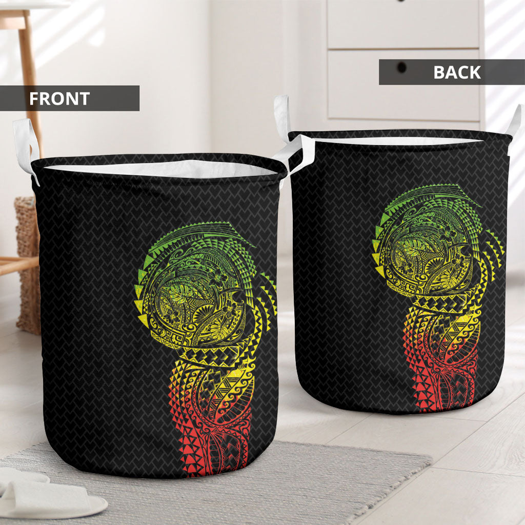 Hawaiian Traditional Tattoos Laundry Basket Kakau Tribal Tropical Plant Motif Kanaka Maoli Flag Color Inspired LT03 - Polynesian Pride