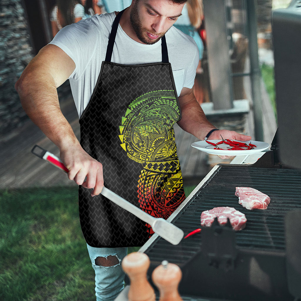 Hawaiian Traditional Tattoos Apron Kakau Tribal Tropical Plant Motif Kanaka Maoli Flag Color Inspired LT03 - Polynesian Pride