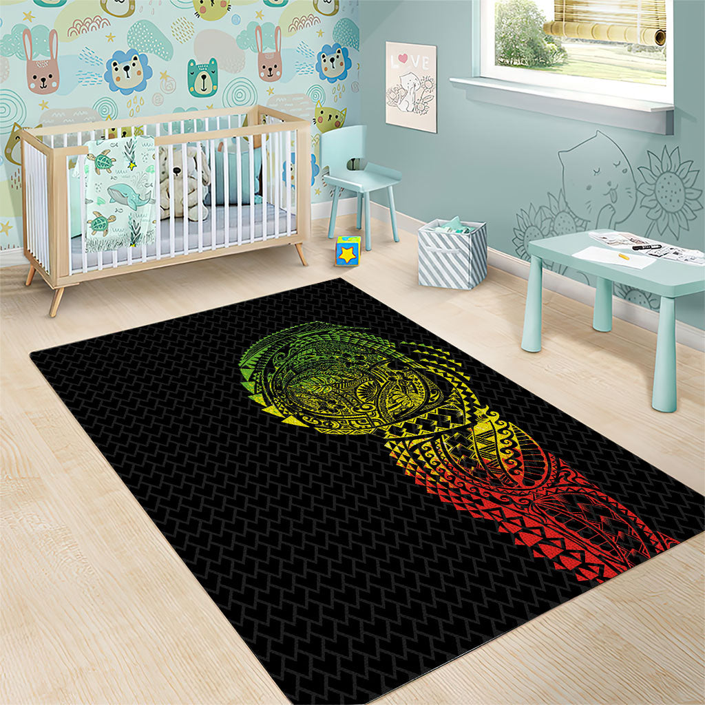 Hawaiian Traditional Tattoos Area Rug Kakau Tribal Tropical Plant Motif Kanaka Maoli Flag Color Inspired LT03 - Polynesian Pride
