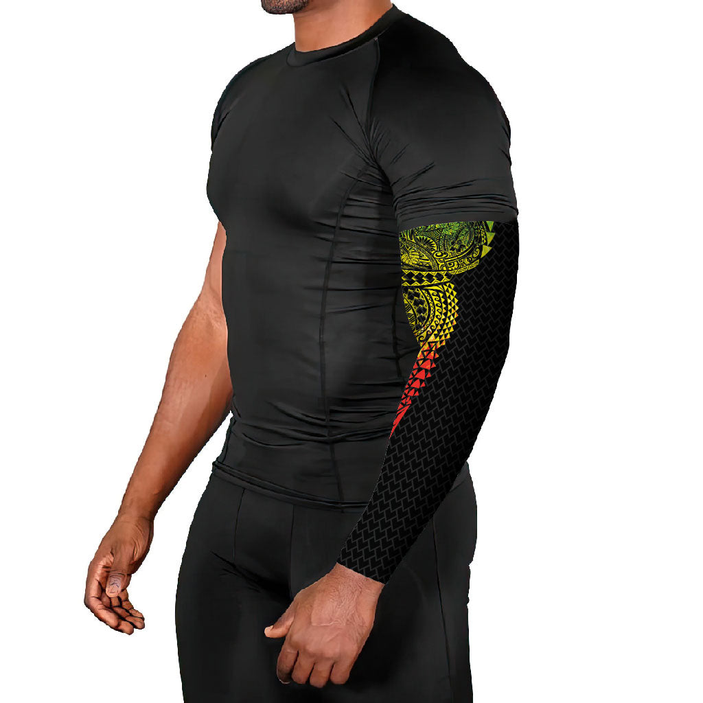 Hawaiian Traditional Tattoos Arm Sleeves Kakau Tribal Tropical Plant Motif Kanaka Maoli Flag Color Inspired LT03 - Polynesian Pride