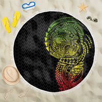 Hawaiian Traditional Tattoos Beach Blanket Kakau Tribal Tropical Plant Motif Kanaka Maoli Flag Color Inspired LT03 One Size 150cm Multicolor - Polynesian Pride