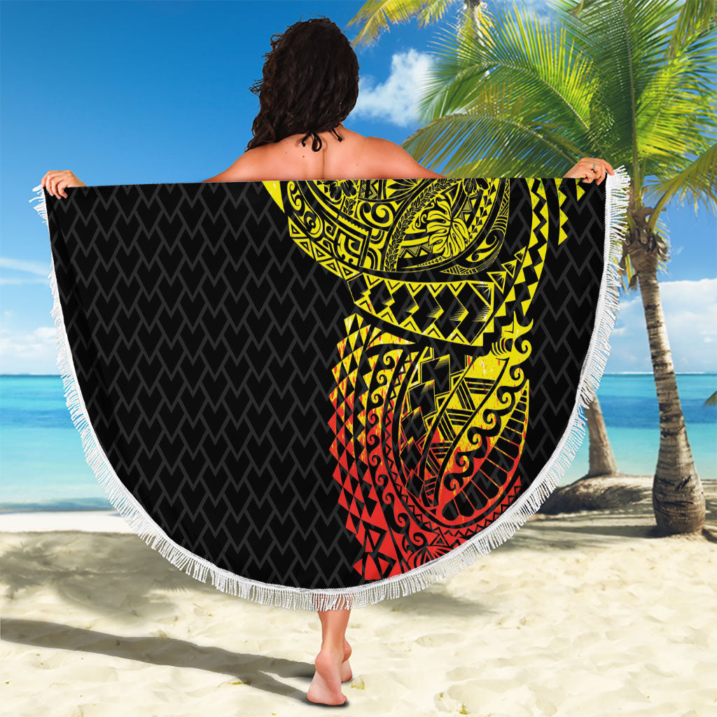 Hawaiian Traditional Tattoos Beach Blanket Kakau Tribal Tropical Plant Motif Kanaka Maoli Flag Color Inspired LT03 - Polynesian Pride