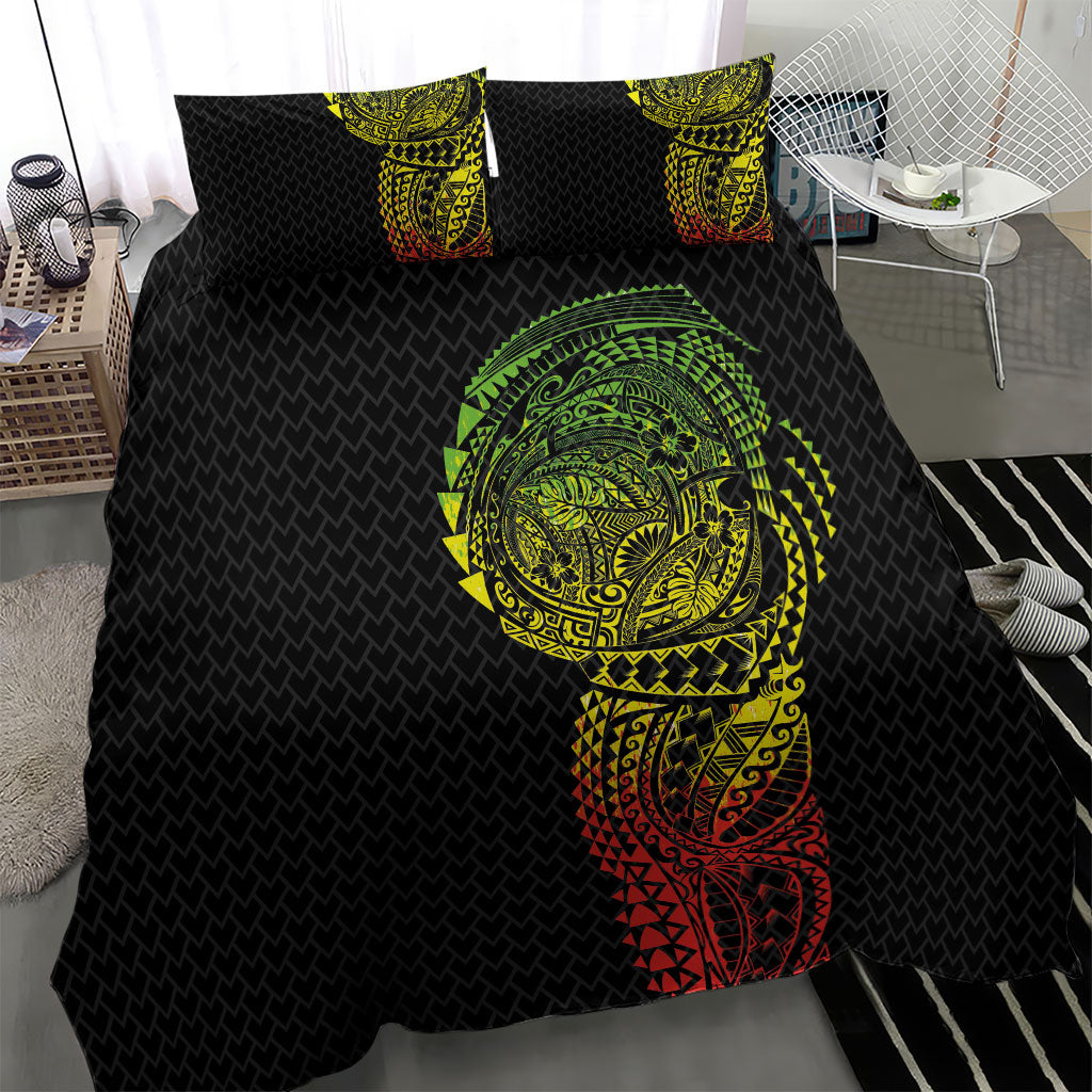 Hawaiian Traditional Tattoos Bedding Set Kakau Tribal Tropical Plant Motif Kanaka Maoli Flag Color Inspired LT03 - Polynesian Pride
