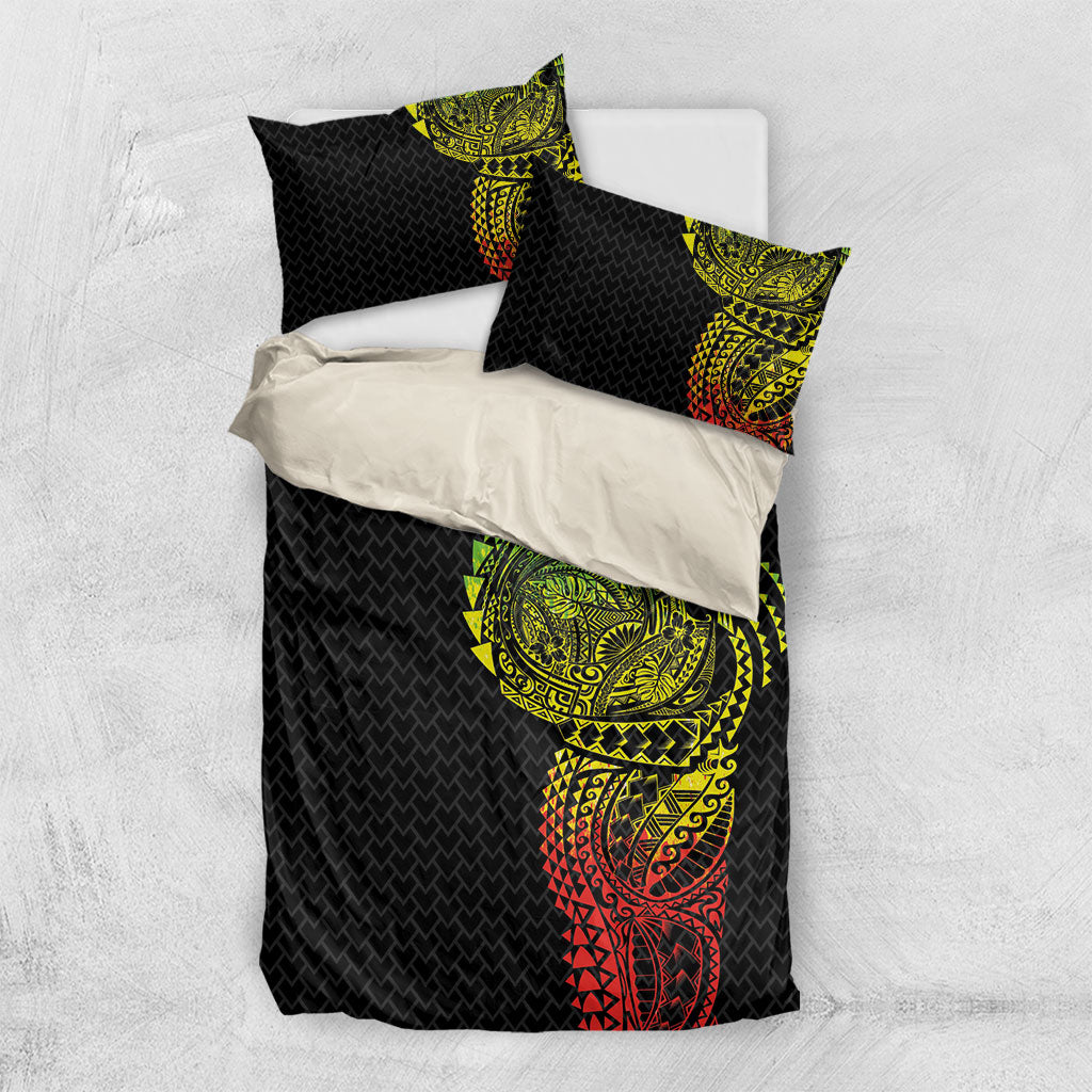 Hawaiian Traditional Tattoos Bedding Set Kakau Tribal Tropical Plant Motif Kanaka Maoli Flag Color Inspired LT03 US Twin 172cm x 218cm Multicolor - Polynesian Pride