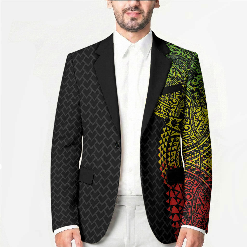 Hawaiian Traditional Tattoos Blazer Kakau Tribal Tropical Plant Motif Kanaka Maoli Flag Color Inspired LT03 - Polynesian Pride