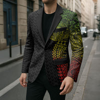 Hawaiian Traditional Tattoos Blazer Kakau Tribal Tropical Plant Motif Kanaka Maoli Flag Color Inspired LT03 - Polynesian Pride