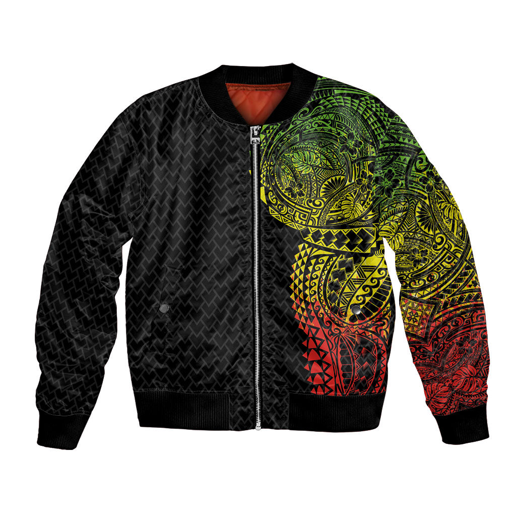 Hawaiian Traditional Tattoos Bomber Jacket Kakau Tribal Tropical Plant Motif Kanaka Maoli Flag Color Inspired