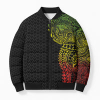 Hawaiian Traditional Tattoos Bomber Puffer Jacket Kakau Tribal Tropical Plant Motif Kanaka Maoli Flag Color Inspired LT03 Unisex Multicolor - Polynesian Pride