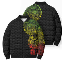 Hawaiian Traditional Tattoos Bomber Puffer Jacket Kakau Tribal Tropical Plant Motif Kanaka Maoli Flag Color Inspired LT03 - Polynesian Pride