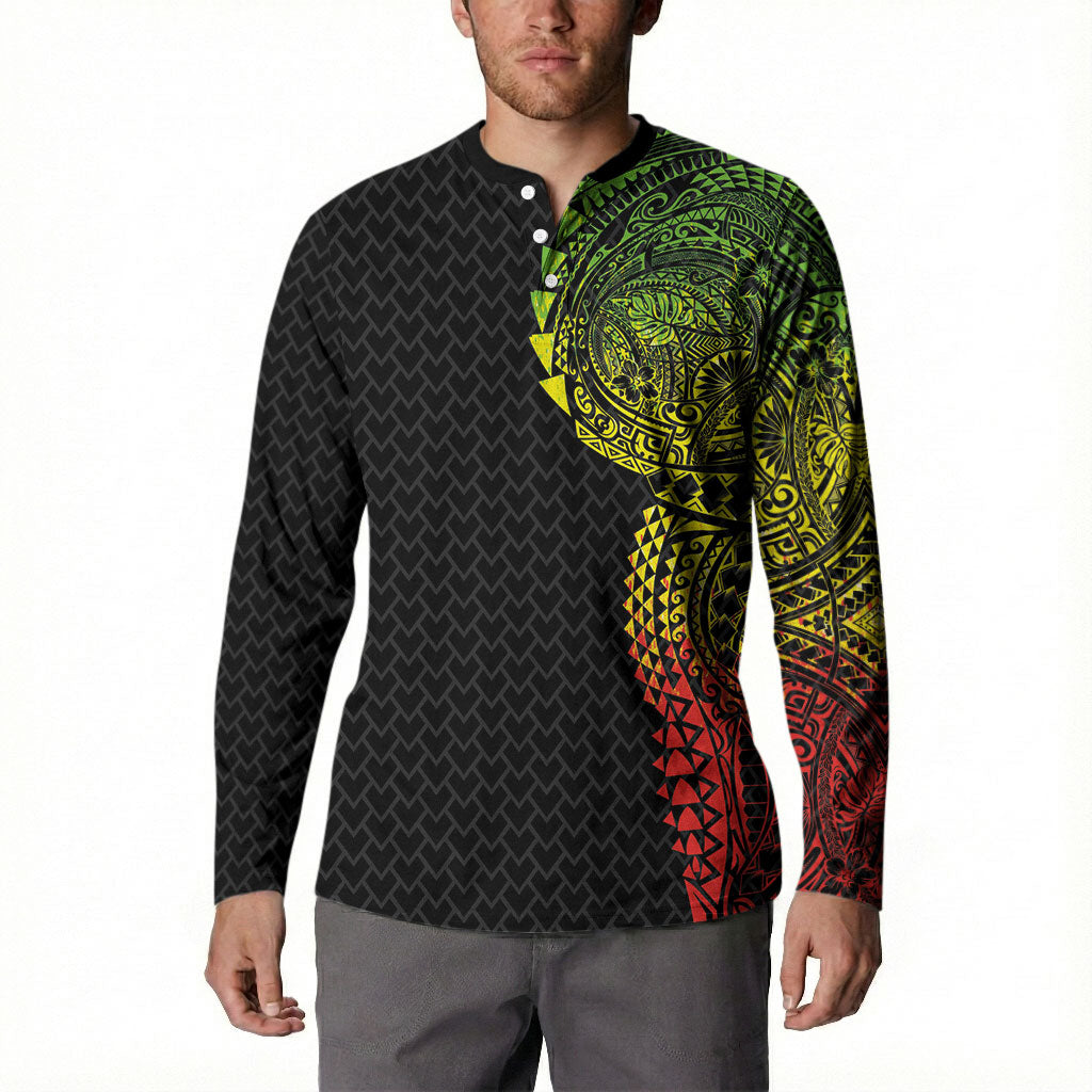 Hawaiian Traditional Tattoos Button Sweatshirt Kakau Tribal Tropical Plant Motif Kanaka Maoli Flag Color Inspired LT03 - Polynesian Pride