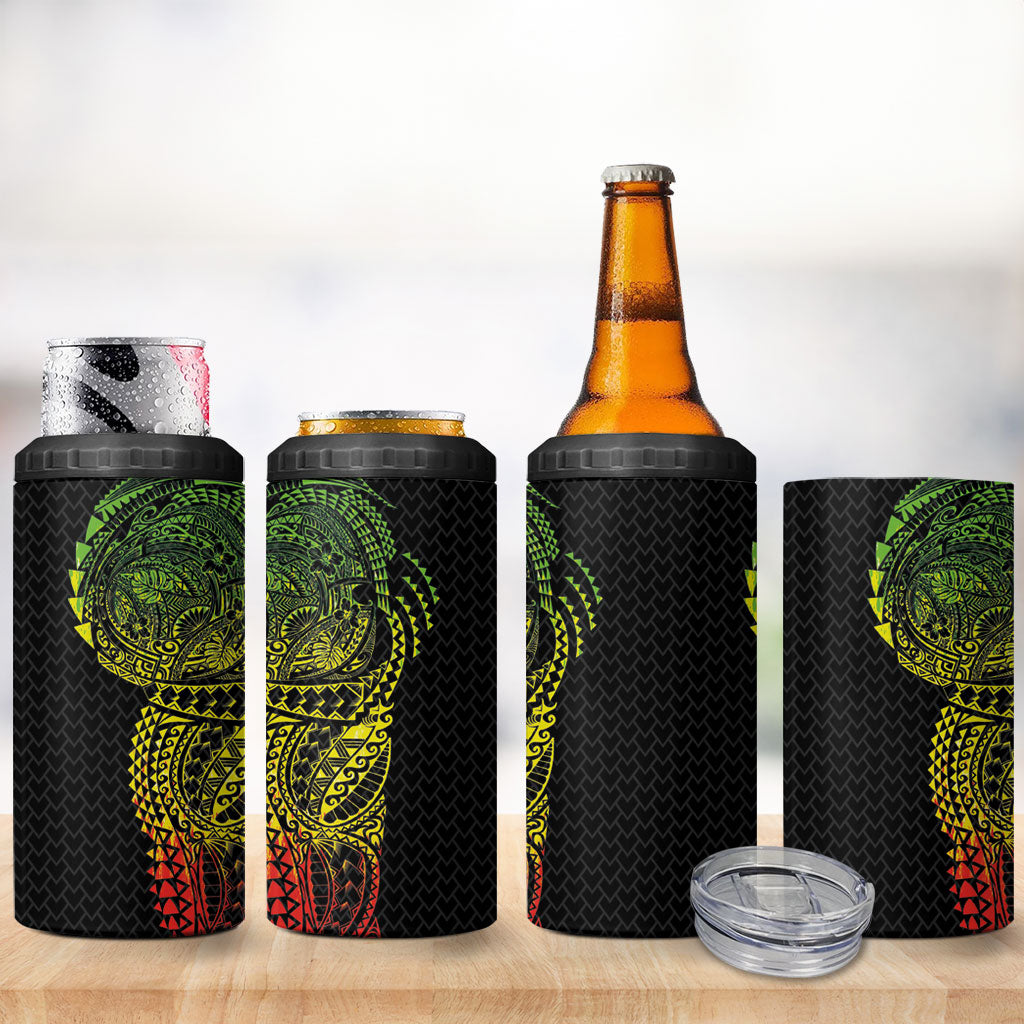 Hawaiian Traditional Tattoos 4 in 1 Can Cooler Tumbler Kakau Tribal Tropical Plant Motif Kanaka Maoli Flag Color Inspired LT03 - Polynesian Pride