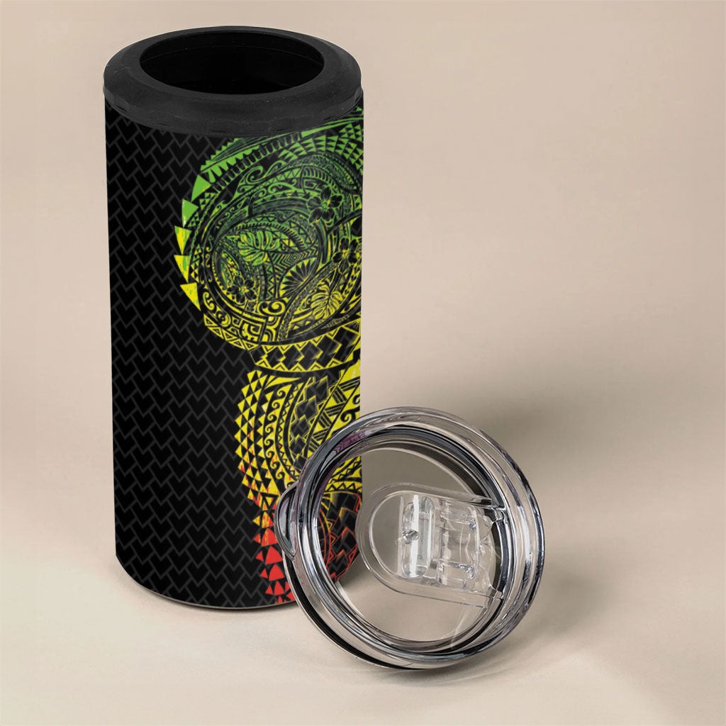 Hawaiian Traditional Tattoos 4 in 1 Can Cooler Tumbler Kakau Tribal Tropical Plant Motif Kanaka Maoli Flag Color Inspired LT03 - Polynesian Pride