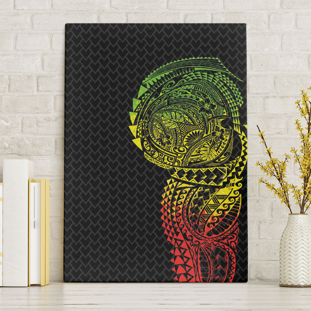Hawaiian Traditional Tattoos Canvas Wall Art Kakau Tribal Tropical Plant Motif Kanaka Maoli Flag Color Inspired