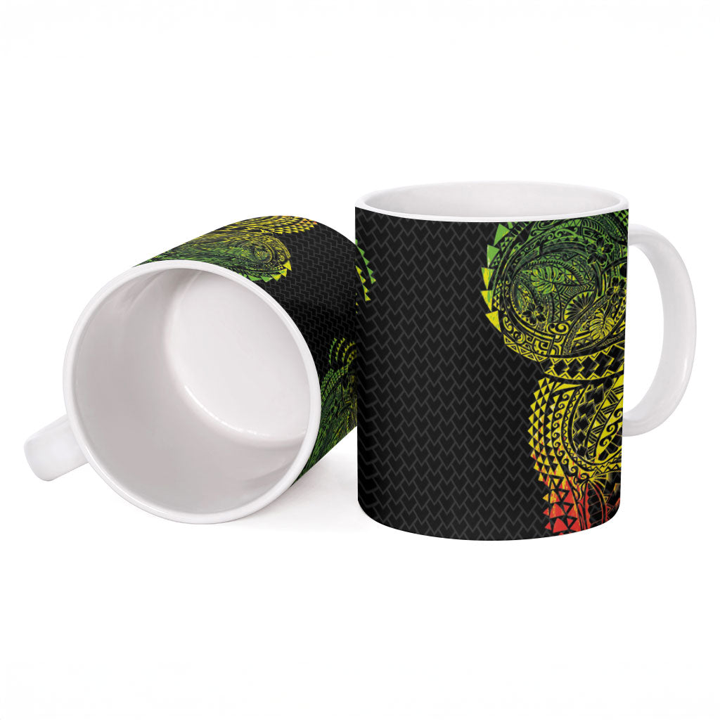 Hawaiian Traditional Tattoos Ceramic Mug Kakau Tribal Tropical Plant Motif Kanaka Maoli Flag Color Inspired LT03 - Polynesian Pride