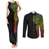 Hawaiian Traditional Tattoos Couples Matching Tank Maxi Dress and Long Sleeve Button Shirt Kakau Tribal Tropical Plant Motif Kanaka Maoli Flag Color Inspired LT03 Multicolor - Polynesian Pride