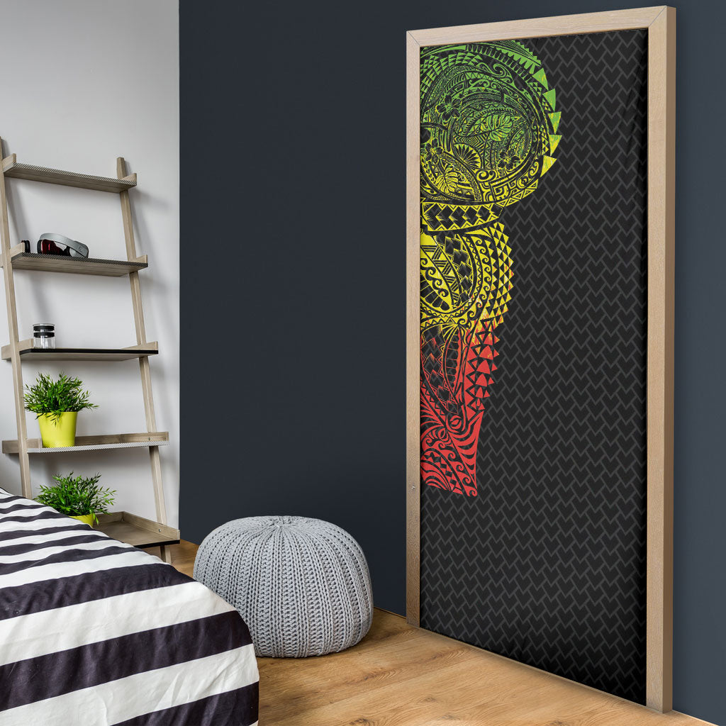 Hawaiian Traditional Tattoos Door Cover Kakau Tribal Tropical Plant Motif Kanaka Maoli Flag Color Inspired LT03 - Polynesian Pride