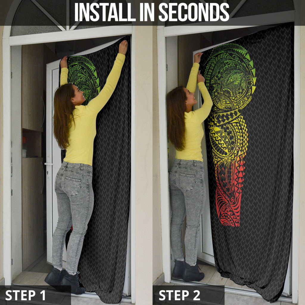 Hawaiian Traditional Tattoos Door Cover Kakau Tribal Tropical Plant Motif Kanaka Maoli Flag Color Inspired LT03 - Polynesian Pride