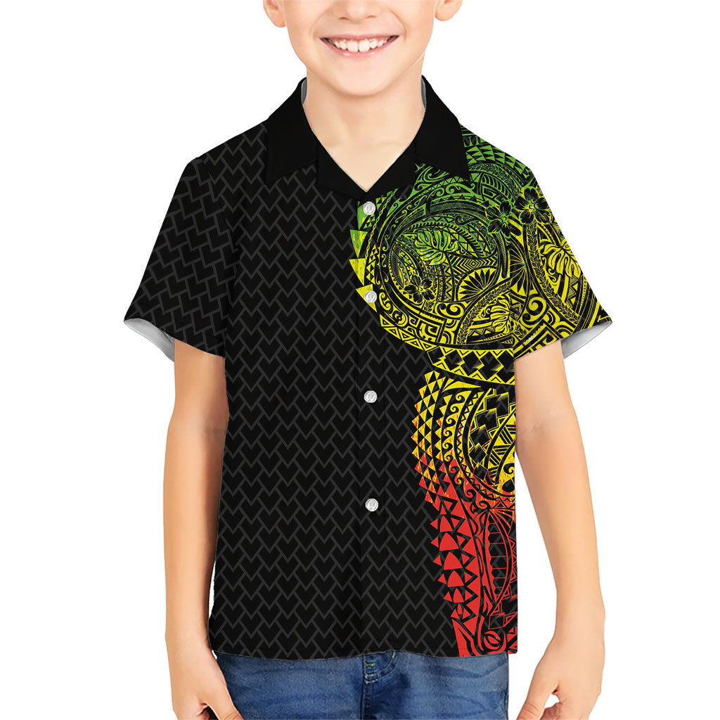 Hawaiian Traditional Tattoos Family Matching Long Sleeve Bodycon Dress and Hawaiian Shirt Kakau Tribal Tropical Plant Motif Kanaka Maoli Flag Color Inspired LT03 Son's Shirt Multicolor - Polynesian Pride