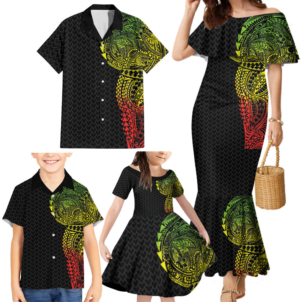 Hawaiian Traditional Tattoos Family Matching Mermaid Dress and Hawaiian Shirt Kakau Tribal Tropical Plant Motif Kanaka Maoli Flag Color Inspired LT03 - Polynesian Pride