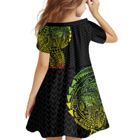 Hawaiian Traditional Tattoos Family Matching Off Shoulder Short Dress and Hawaiian Shirt Kakau Tribal Tropical Plant Motif Kanaka Maoli Flag Color Inspired LT03 - Polynesian Pride
