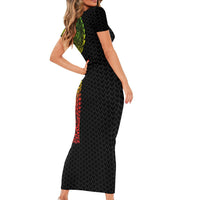 Hawaiian Traditional Tattoos Family Matching Short Sleeve Bodycon Dress and Hawaiian Shirt Kakau Tribal Tropical Plant Motif Kanaka Maoli Flag Color Inspired LT03 - Polynesian Pride