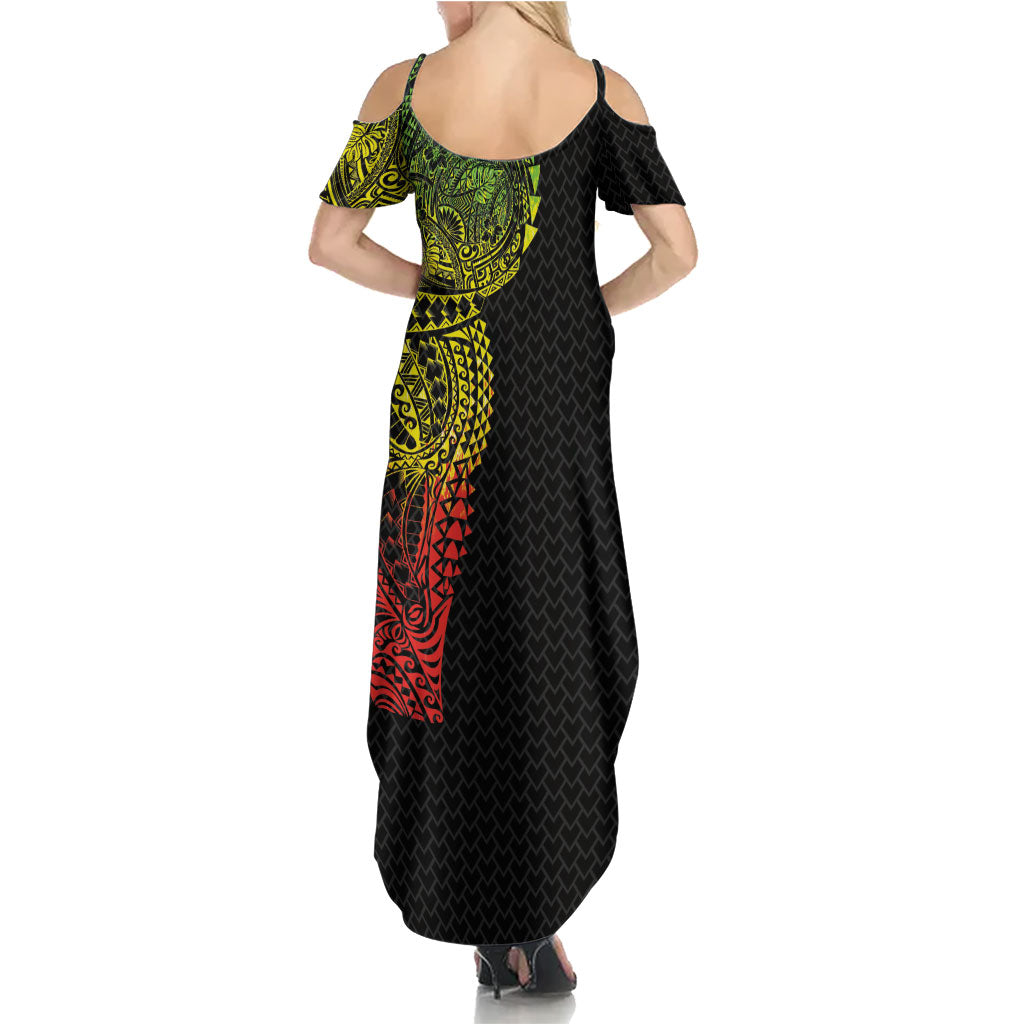 Hawaiian Traditional Tattoos Family Matching Summer Maxi Dress and Hawaiian Shirt Kakau Tribal Tropical Plant Motif Kanaka Maoli Flag Color Inspired LT03 - Polynesian Pride