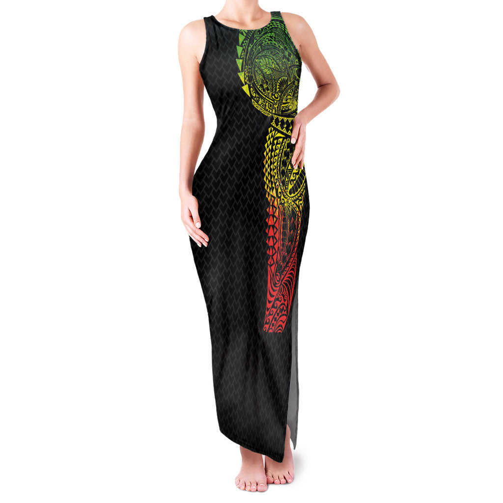Hawaiian Traditional Tattoos Family Matching Tank Maxi Dress and Hawaiian Shirt Kakau Tribal Tropical Plant Motif Kanaka Maoli Flag Color Inspired LT03 Mom's Dress Multicolor - Polynesian Pride
