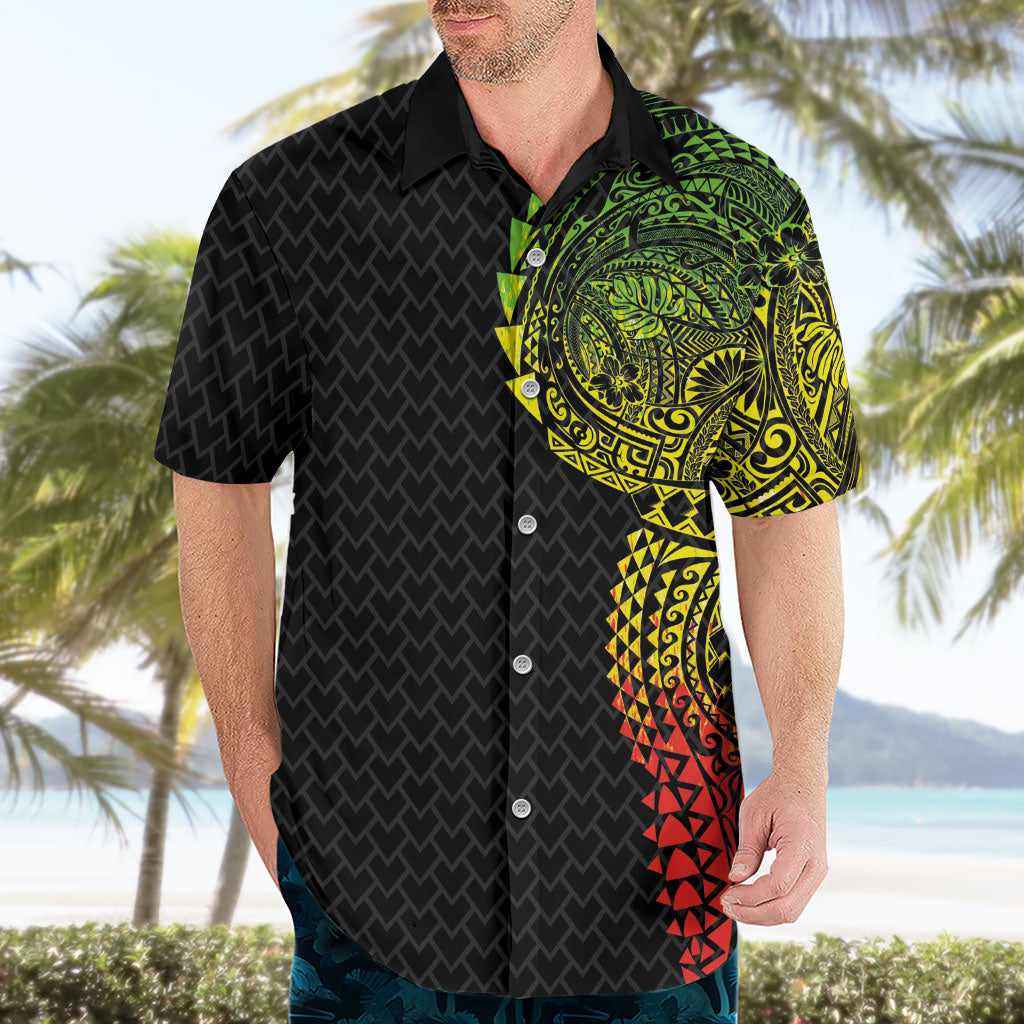Hawaiian Traditional Tattoos Hawaiian Shirt Kakau Tribal Tropical Plant Motif Kanaka Maoli Flag Color Inspired LT03 - Polynesian Pride